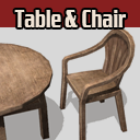 Wooden table and chair